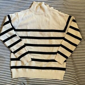 Black and white striped turtleneck sweater